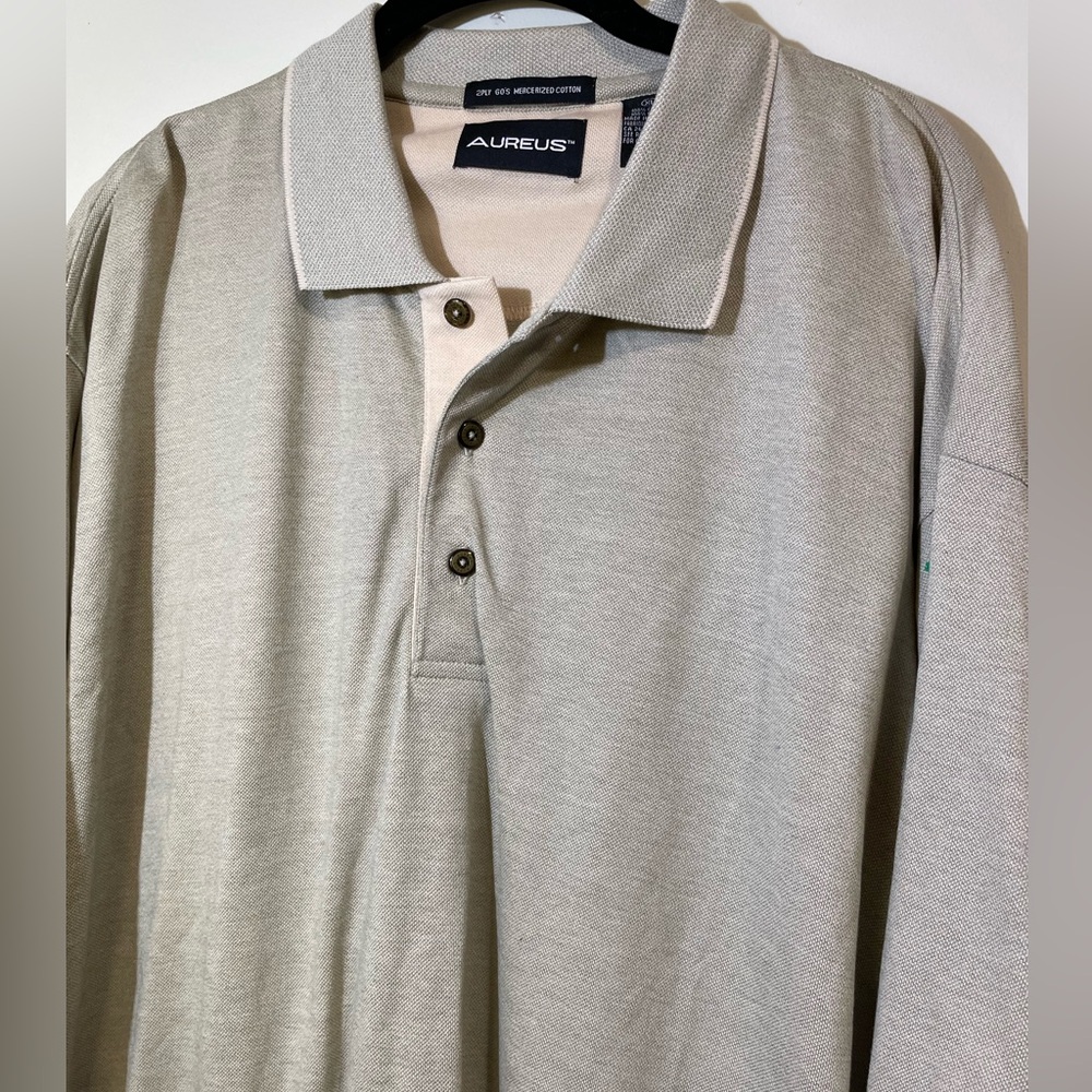 Aureus‎ Mens XL polo short sleeve Tan 2ply 60's Mercerized Cotton Shirt Golf